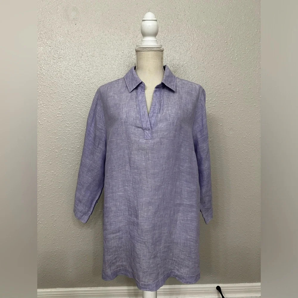 TAHARI Women's 100% Linen Long Sleeve Blouse Button Front Shirt Size 1X US
